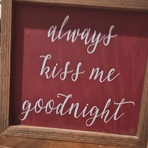 Wooden Framed Red Wall Art - Always Kiss Me Goodnight